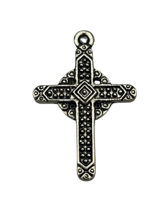 Jewelry - Silver Tone Textured Cross Pendant Marcasite Look Charm